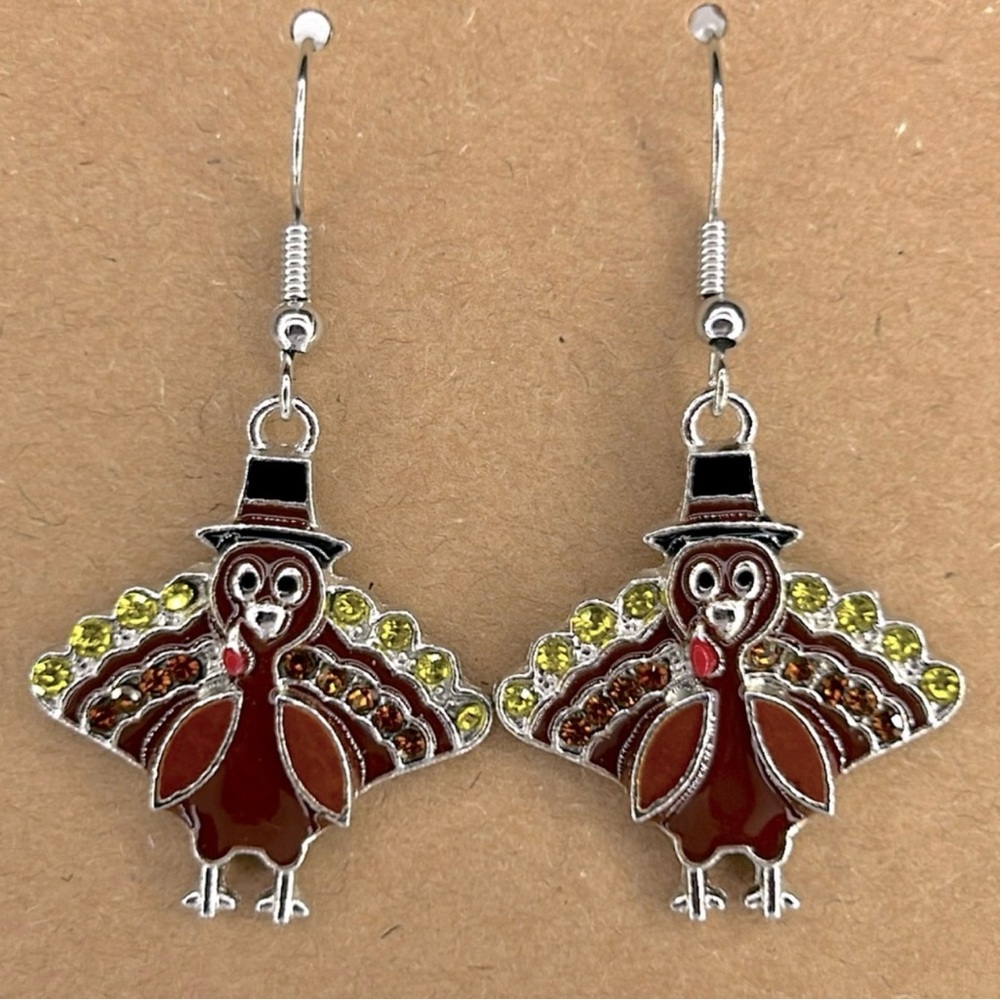 Charming Turkey Earrings in Silver and Brown